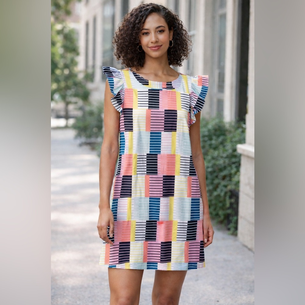 Michelle McDowell NEW colorful ruffle sleeve mini dress size small women’s - Picture 7 of 7